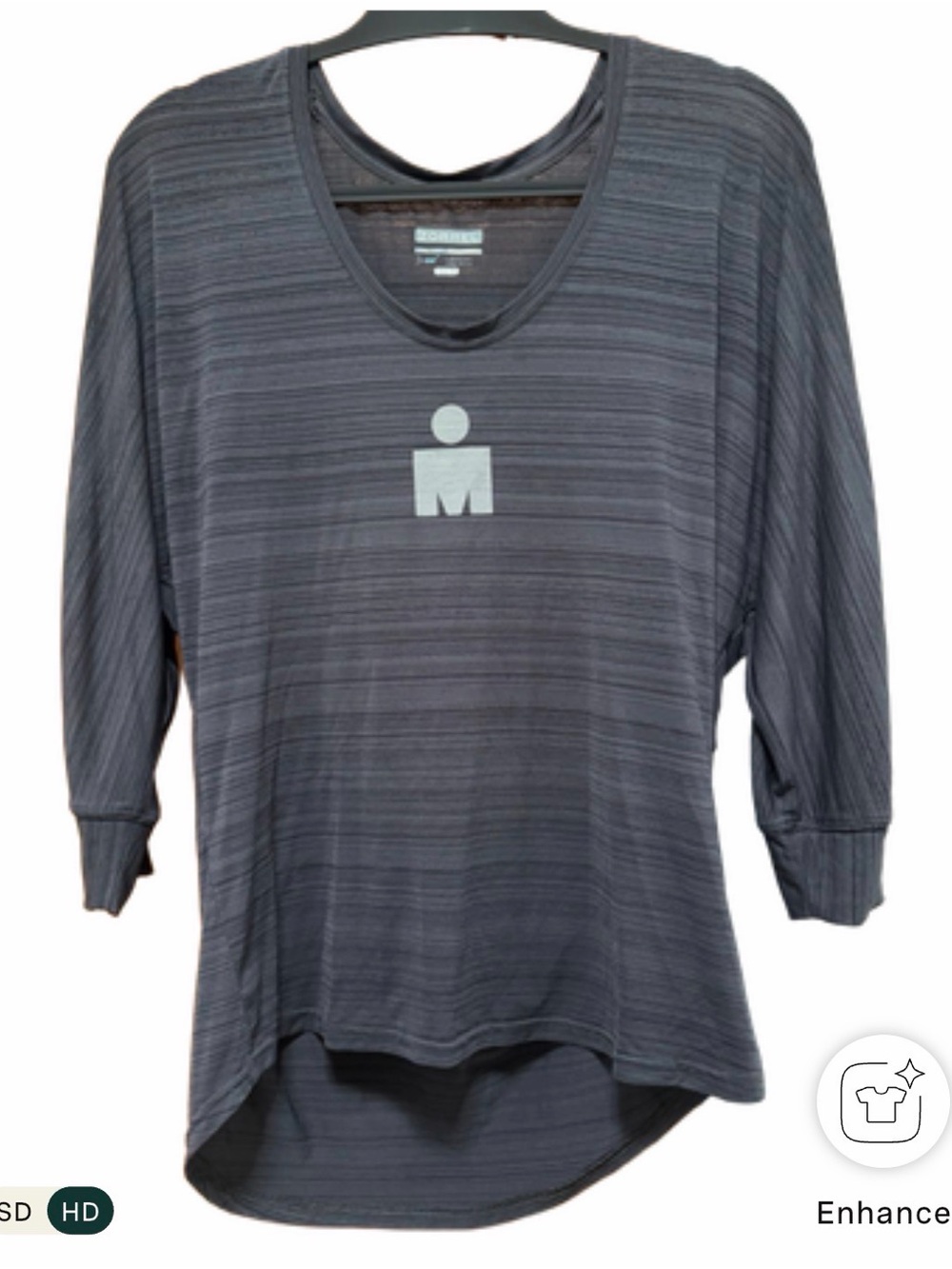 Iron Man Logo 3/4 Sleeve Scoop Neck Tee - Heather Charcoal